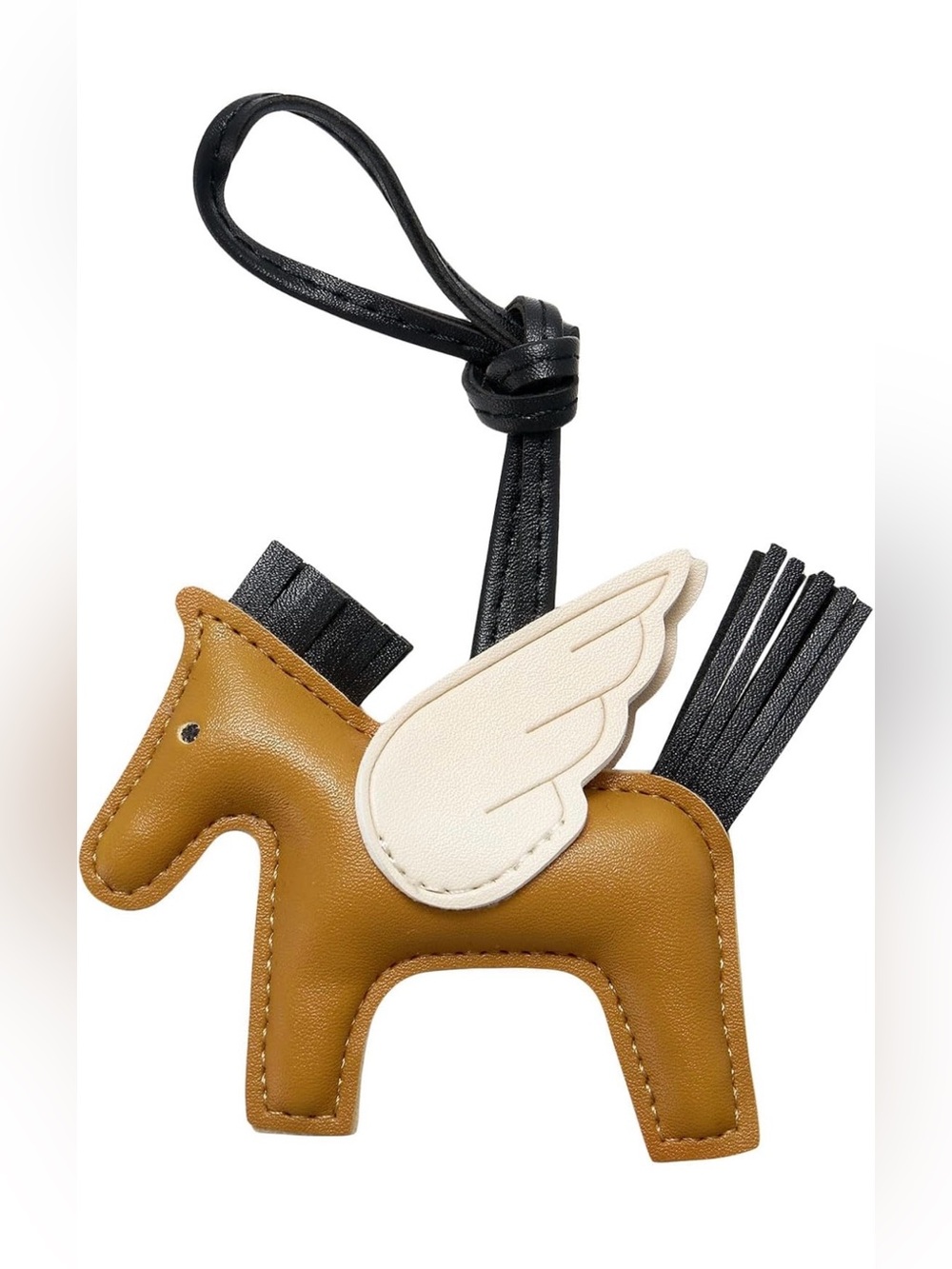 Minimalist Brown and Cream Winged Horse Charm Accessory for Keys or Bag